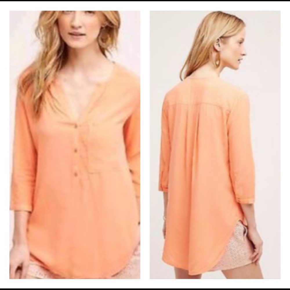 cloth & stone Hi Low Quarter Button Front Three Quarter Sleeve V-neck Tunic 🟠